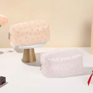 Floral frosted cosmetic bag with metal zipper for makeup and travel toiletries