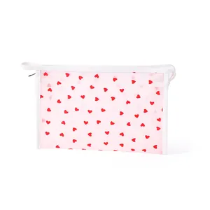 Transparente Make-up Tasche aus Netzstoff mit Herzmuster und Reißverschlussgriff