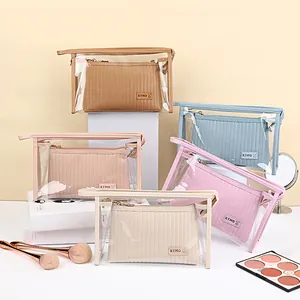 Waterdichte dubbellaagse PVC en PU lederen cosmetische tassenset in vijf diverse kleuren