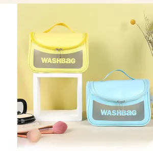 Detail of portable waterproof washbag with top handle and double zipper closure