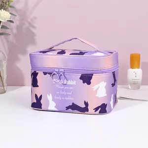 Large capacity purple gradient makeup bag with rabbit silhouette and top handle