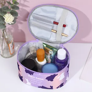 Large gradient purple makeup bag with cute rabbit prints and internal brush slots