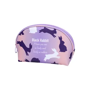 Gradient purple makeup bag with cute rabbit pattern and top zipper closure