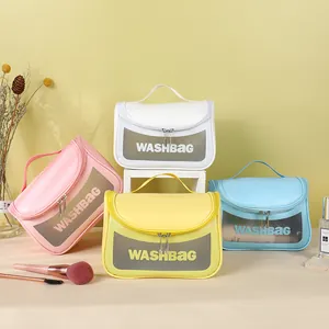 Portable waterproof washbags with transparent window and dual zippers in four candy colors