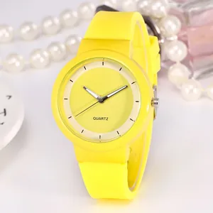 Minimalist yellow silicone quartz watch for women with a simple dial and soft texture