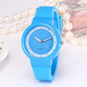 Minimalist sky blue quartz watch with silicone strap and elegant decorative accessories