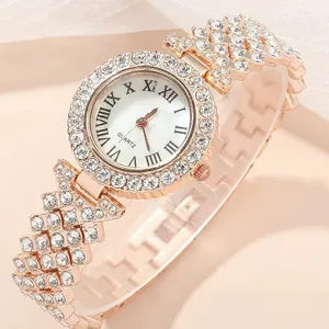 Luxury rose gold women's watch with full crystal inlay and elegant Roman numeral dial