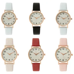 Fashion women quartz watch set with colorful leather straps and rose gold round metal cases