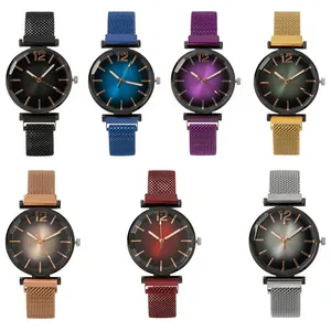 Elegant women's watch with gradient dial and magnetic mesh strap in seven vibrant colors