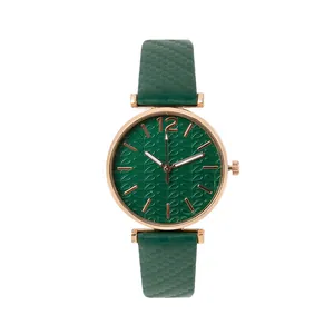 Women's Fashion Quartz Watch With Synthetic Leather Strap Rose Gold Alloy Case Leaf Pattern Dial Elegant Analog Wristwatch