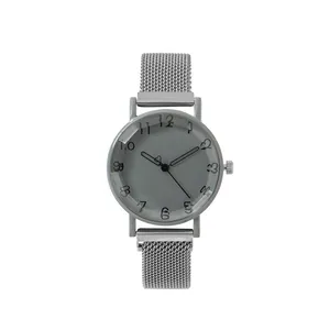 Elegante silberne Quarzuhr mit grauem Zifferblatt und Mesh-Armband für Damen