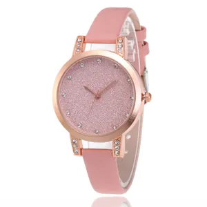 Montre à Quartz Femme Ciel Étoilé Avec Bracelet en Similicuir Cadran Pailleté Strass Boîtier en Alliage Or Rose Pour Femme