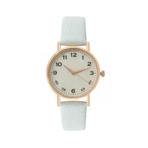 Fashion Simple Women Quartz Watch Rose Gold Case Faux Leather Strap Arabic Numerals Minimalist Wristwatch For Ladies Gift