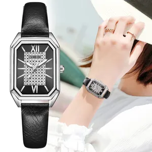 Vintage Women Quartz Watch Rhinestone Octagonal Dial Faux Leather Strap Roman Numerals Elegant Fashion Female Wristwatch Jewelry