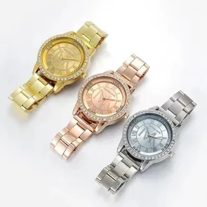 Montres de mode pour femmes avec cadran en strass et chiffres romains en or, or rose et argent