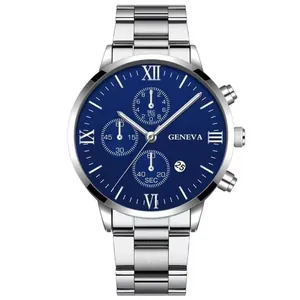 Orologio da uomo in acciaio argento con quadrante blu scuro e datario per il business