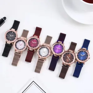 Coffret de montres à quartz pour femmes avec strass et bracelet maille milanaise en 7 couleurs