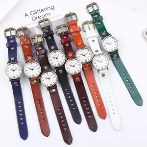 Vintage leather strap watches with Arabic numerals displayed in eight classic colors