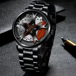 Herren Rennsport Uhr Autofelgen Design 3D Zifferblatt Quarzuhr Mit Leder Metall Armband Lässig Mode Geschenk Für Männer