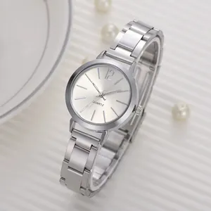 Elegant ladies quartz wristwatch with slim silver stainless steel band and minimalist dial