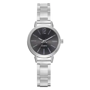 Sleek silver metal quartz watch with thin steel strap and sunray grey dial for women
