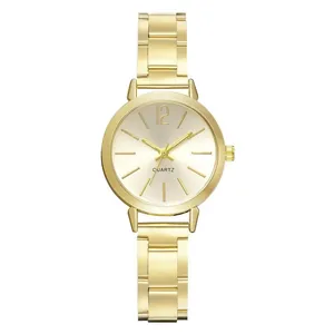 Women's fashion quartz watch with slim gold stainless steel strap and round dial