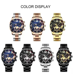 Men's business quartz watch collection featuring luminous hands and steel strap options