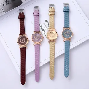 Minimalist quartz watches with heart diamond pattern in multiple stylish colors