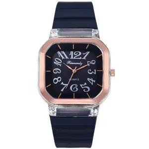 Orologio al quarzo quadrato blu navy con numeri arabi e cornice oro rosa per uomo e donna