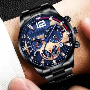 Men's Business Quartz Watch Luminous Hands Calendar Alloy Band Multi-Function Chronograph Wristwatch For Corporate Office Daily Wear