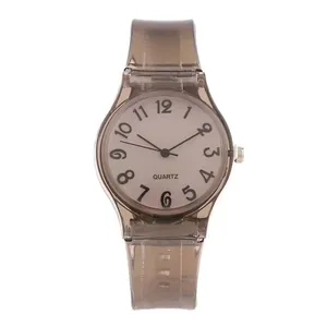Transparent brown silicone digital watch for women with white dial and quartz movement