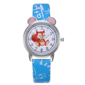 Cute blue children's watch with cartoon squirrel dial and formula print strap