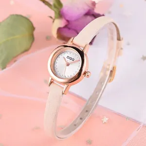 Elegant rose gold small dial women's quartz watch with a pink leather strap for daily wear