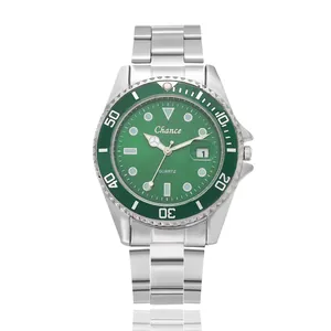 Chance business men's quartz watch with green dial and silver stainless steel strap