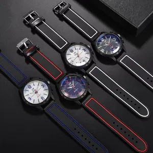 Montres de sport à quartz pour hommes avec bracelets silicone et coutures colorées