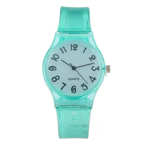 Minimalist mint green transparent silicone digital watch with white round dial