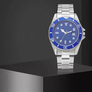 Men's Business Casual Quartz Watch With Alloy Steel Band Diver Style Rotating Bezel Luminous Date Window Analog Wristwatch