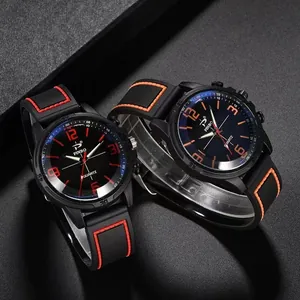 Montre à quartz de sport pour homme avec bracelet en silicone et verre bleu lumineux