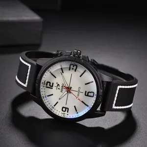 Montre sport pour homme noire avec cadran blanc, bracelet silicone et trotteuse rouge