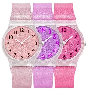 Colorful glitter silicone quartz watches for women with arabic numerals in three colors