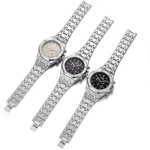 Men's stainless steel watch with octagonal bezel and chronograph three-eye display