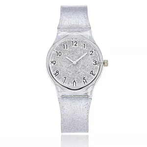 Stylish quartz watch for women with silver glitter silicone strap and numeric dial display