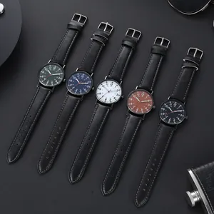 Men's fashion watch set with leather straps and luminous hands in five dial colors