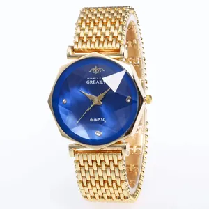 Orologio al Quarzo con Strass da Donna alla Moda Specchio in Vetro Sfaccettato Cinturino in Maglia di Lega Orologio da Polso Casual di Lusso