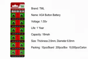 Zuverlässige 1,55V AG4 LR626 Alkaline-Knopfzellen 10er-Pack für hochwertige Quarzuhren
