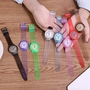 Collection of colorful minimalist transparent silicone quartz watches for women and students