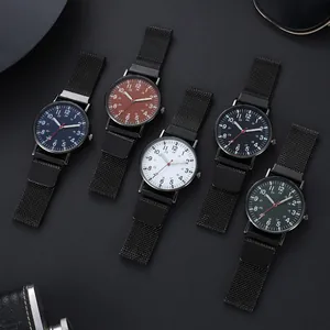Men's luminous quartz watches with magnetic mesh straps in five diverse dial colors