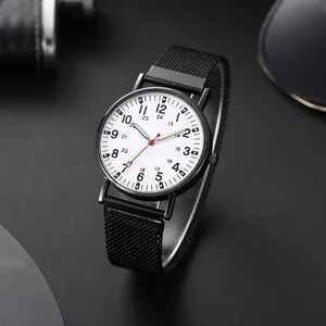 Minimalist quartz men's watch with luminous dial and black magnetic Milanese band
