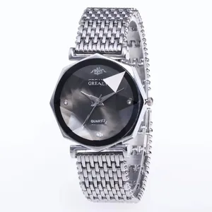 Orologio al quarzo da donna con cinturino milanese argento e quadrante in vetro sfaccettato