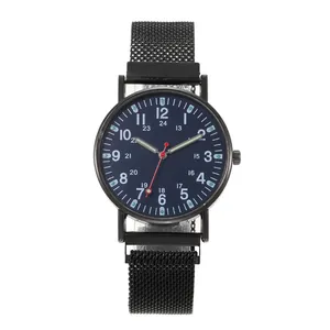 Minimalist quartz watch with luminous hands and black Milanese strap for men
